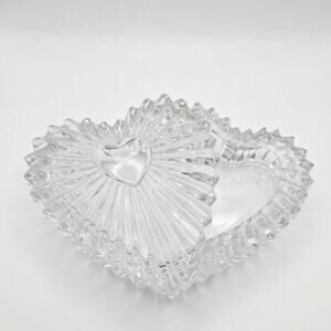 Vintage Heart Shaped Glass Lidded  Trinket Jewelry Box